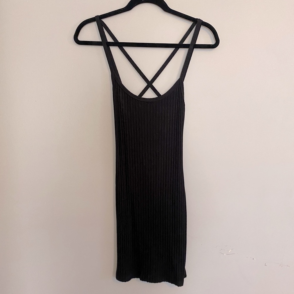 LNA Strappy Ribbed Casual Mini Dress LBD Black size Small - Picture 5 of 10